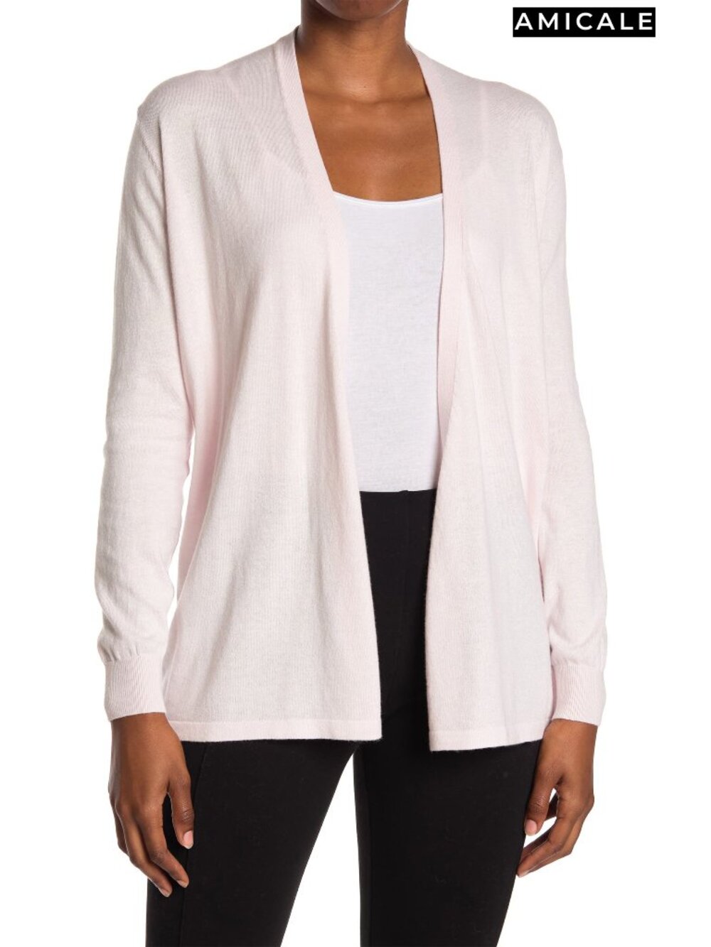 AMICALE NWT COTTON/VISCOSE/CASHMERE OPEN FRONT LIGHT PINK CARDIGAN. SIZE S